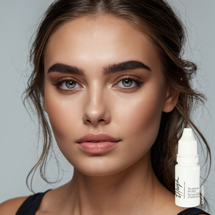 Smuk model præsenterer THUYA Pre-Smoothing Bryn: Vegansk Forberedelse til Lamination & Farve