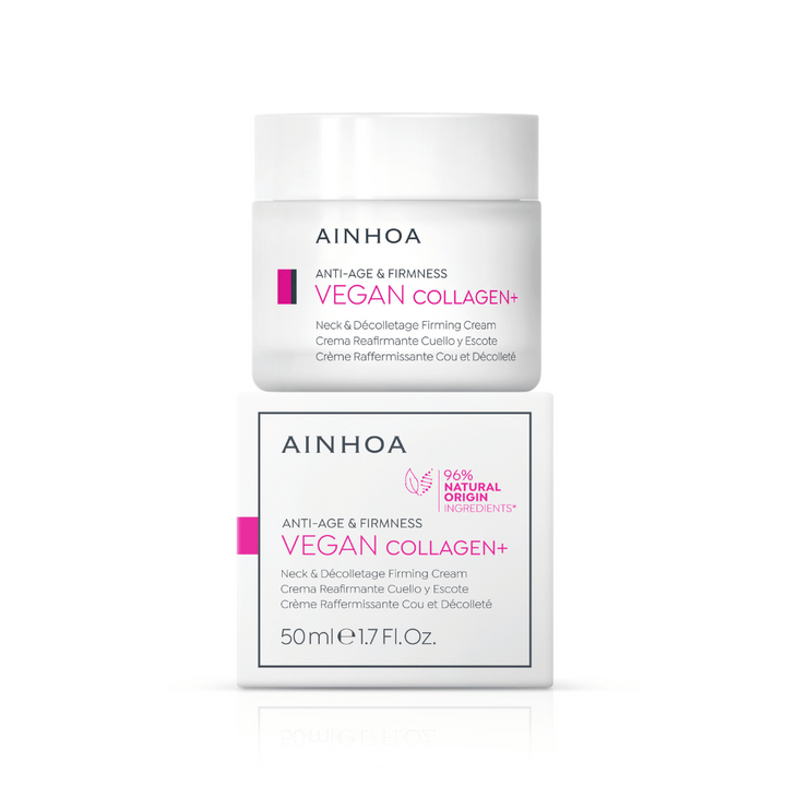 billedet viser emballage og vegan Collagen+ Creme: Vegansk creme med kollagenpeptid, alaria esculenta og soyaglykopeptider, der kraftigt reducerer rynker og giver glat hud.