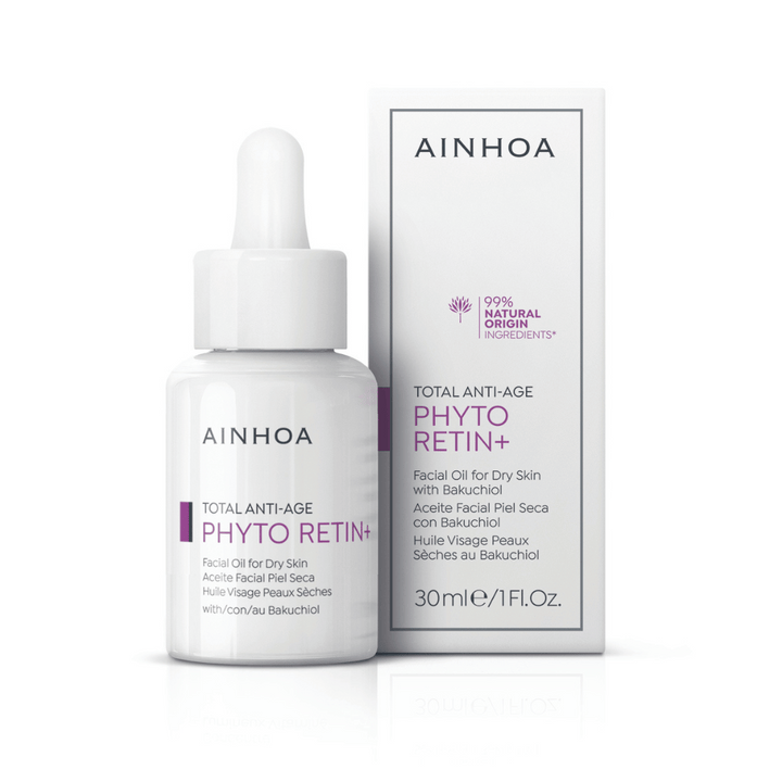 Ainhoa Retin+ Facial Oil: Vegansk olie med bakuchiol, baobab, mandel og abrikos. Forbedrer elasticitet og hudens udseende. Ikke-fedtende.