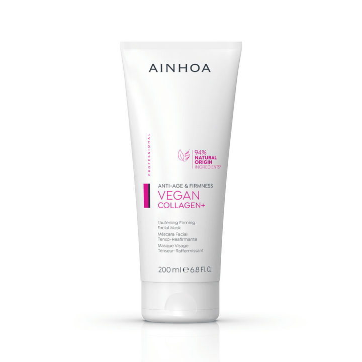 Billedet viser en 200 ml. Ainhoa Vegan Collagen+ Maske: Vegansk ansigtsmaske med kollagenpeptid. Opstrammer kraftigt, forbedrer fasthed og elasticitet. Anti-age.