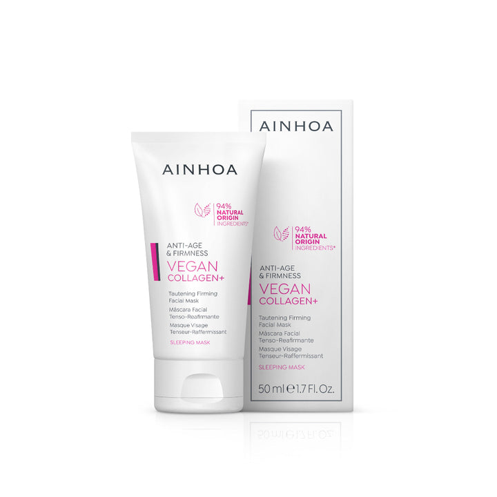 Ainhoa Vegan Collagen+ Maske: Vegansk ansigtsmaske med kollagen og bakuchiol. Opstrammer, forbedrer fasthed og elasticitet.