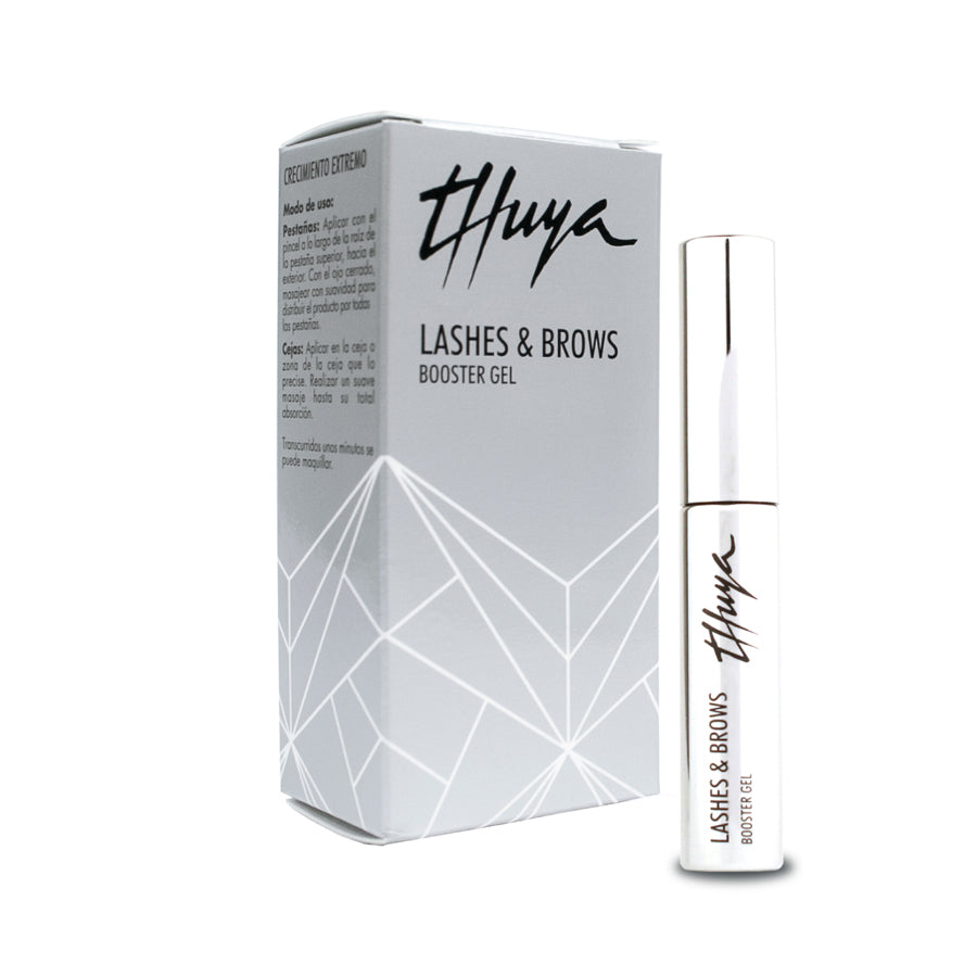 Nærbillede af æske og produktet THUYA LASHES & BROWS BOOSTER GEL 🌱: Vegansk serum