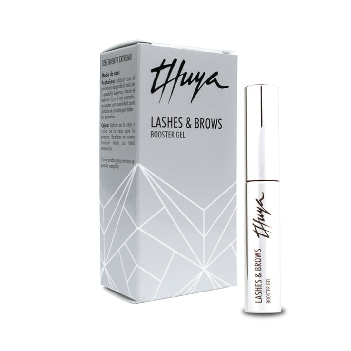 Nærbillede af æske og produktet THUYA LASHES & BROWS BOOSTER GEL 🌱: Vegansk serum