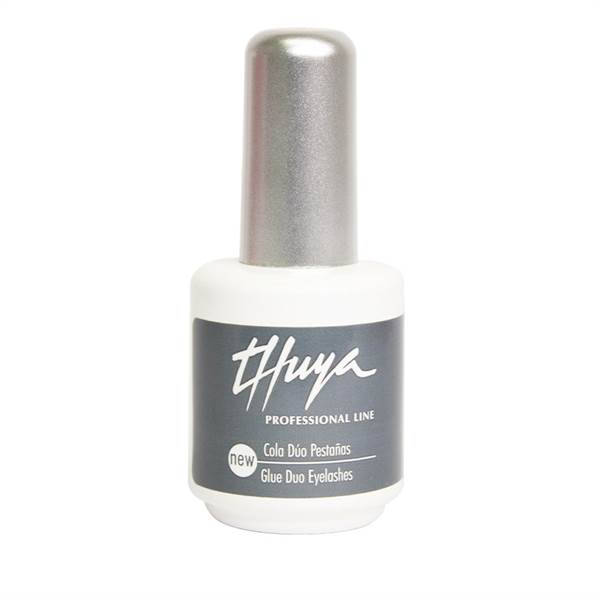 THUYA Duo Glue: Fleksibel & Holdbar til Vippebehandlinger. Close up billede af flasken med lim