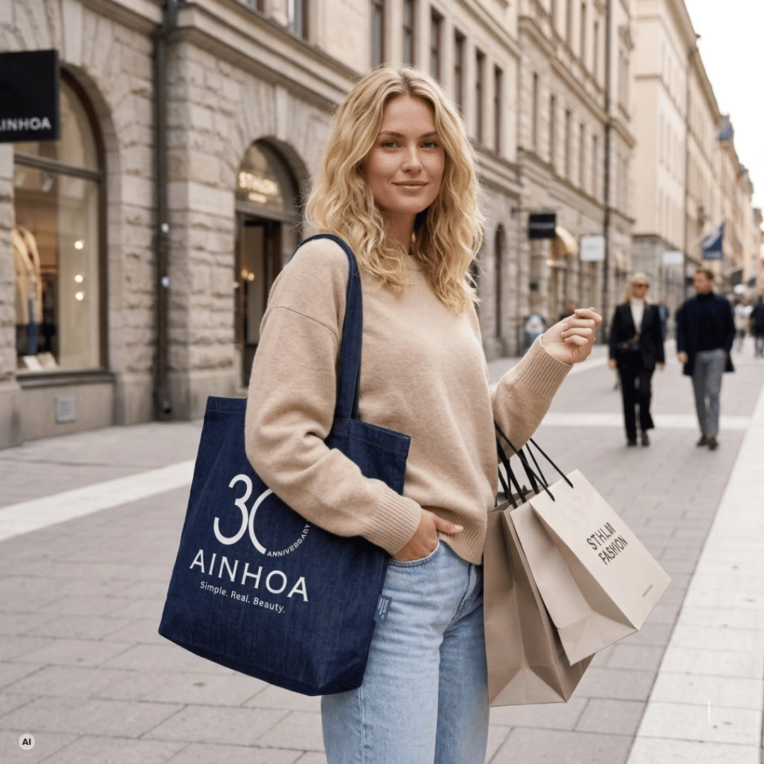 AINHOA 30TH ANNIVERSARY RECYCLED DENIM SHOPPING BAG