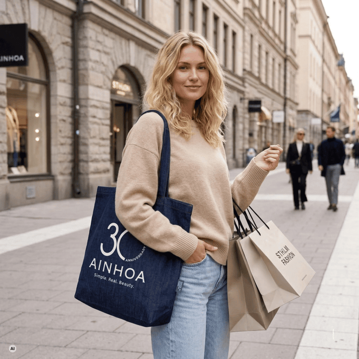 AINHOA 30TH ANNIVERSARY RECYCLED DENIM SHOPPING BAG