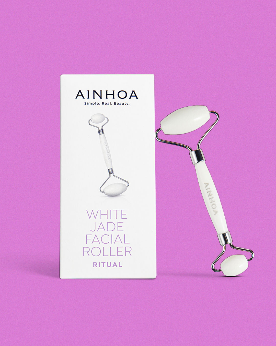 Ainhoa White Jade Facial Roller: Opstrammende og kølende massage for ansigt og krop. Øger blodcirkulation, reducerer hævelser og rynker. Fremmer indtrængning af hudplejeprodukter.