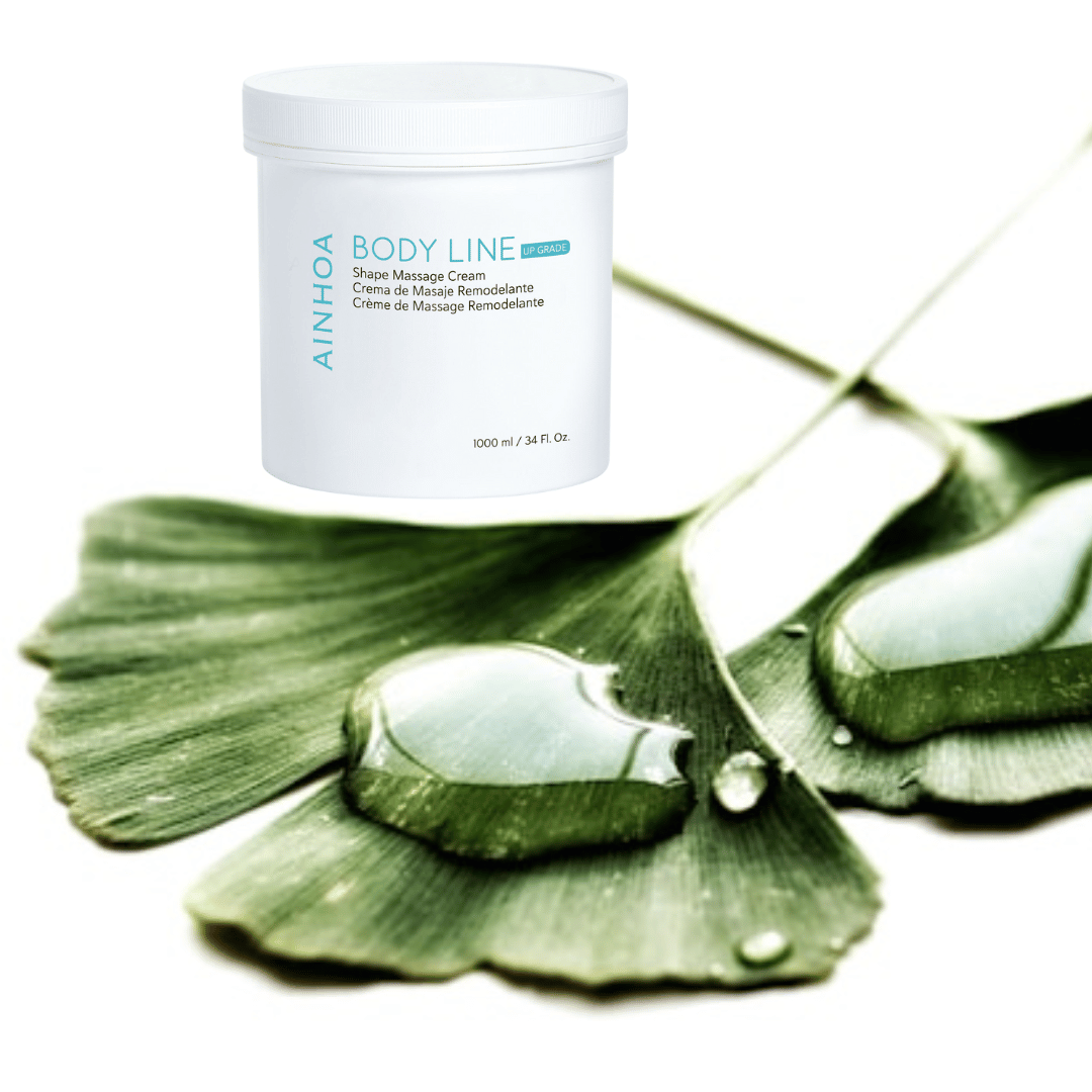 Ingrediensen Ginkgo Biloba og Ainhoa Shape Massage Cream: Høj kvalitet, vegansk kropsmassagecreme. Reducerer cellulite, opstrammer og formgiver. Professionel anvendelse.