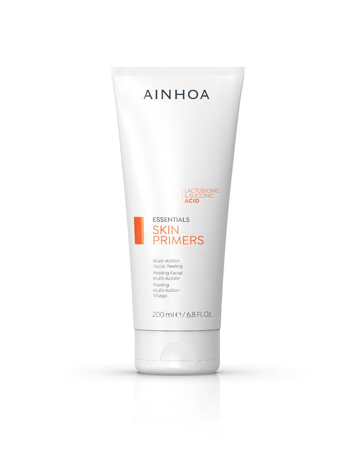 Billedet viser Skin Primers Multi-Action Facial Peeling, som er en avanceret vegansk enzympeeling designet til professionel brug i high end ansigtsbehandlinger.